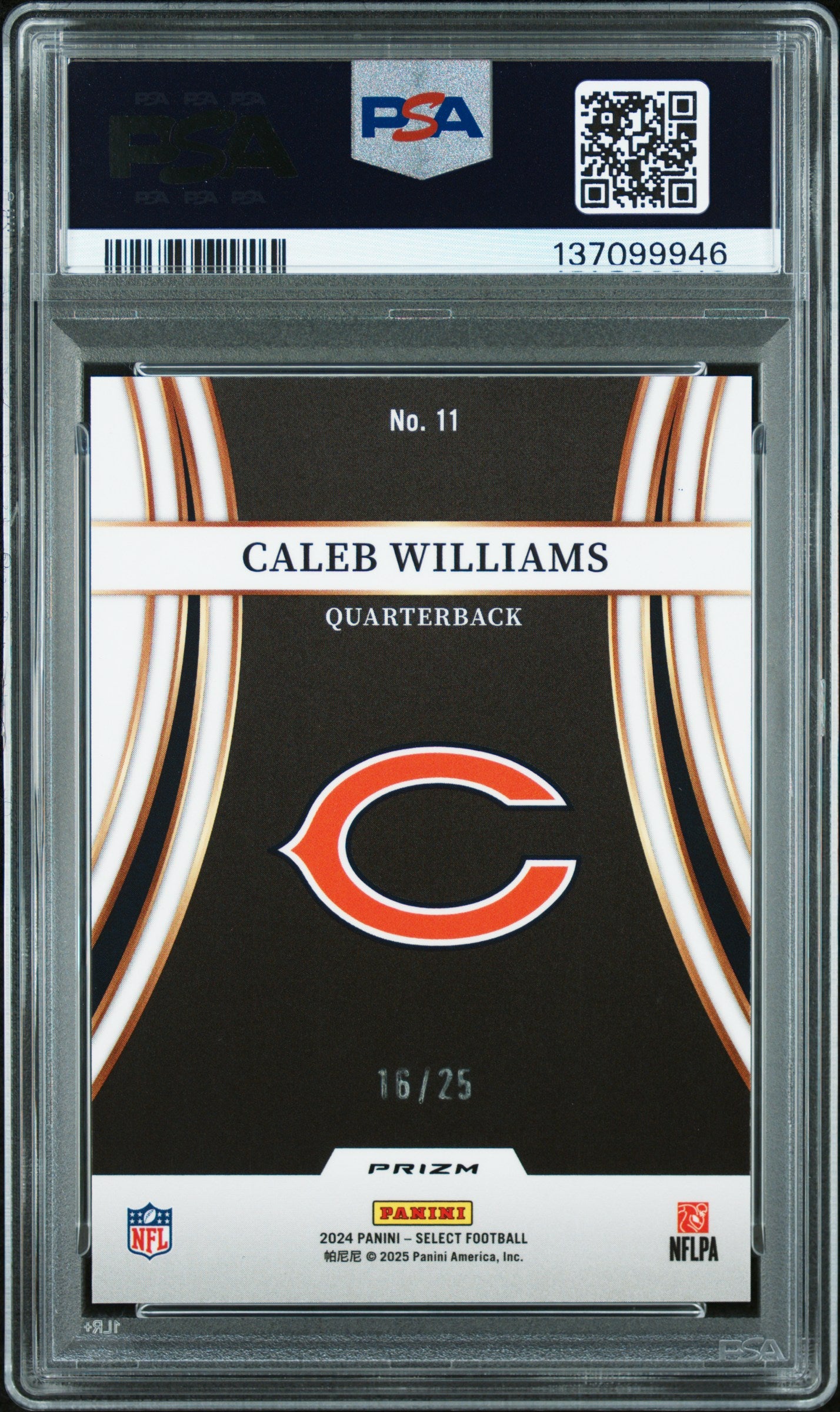 2024 Panini Select #11 Caleb Williams Turbocharged Tie-Dye Prizm PSA 9 #/25