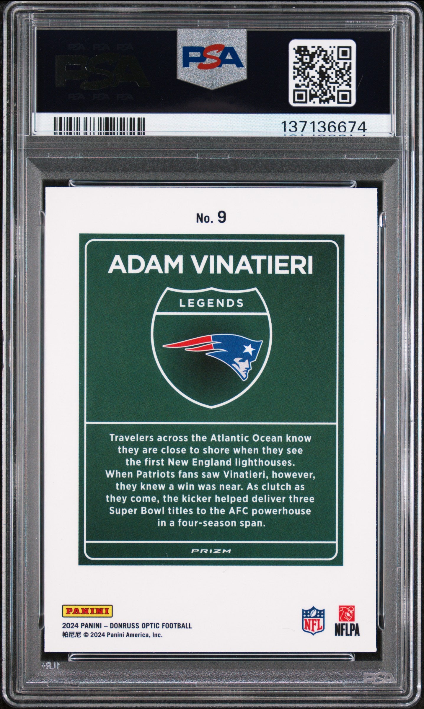 2024 Panini Donruss Optic Downtown Legends #9 Adam Vinatieri PSA 9