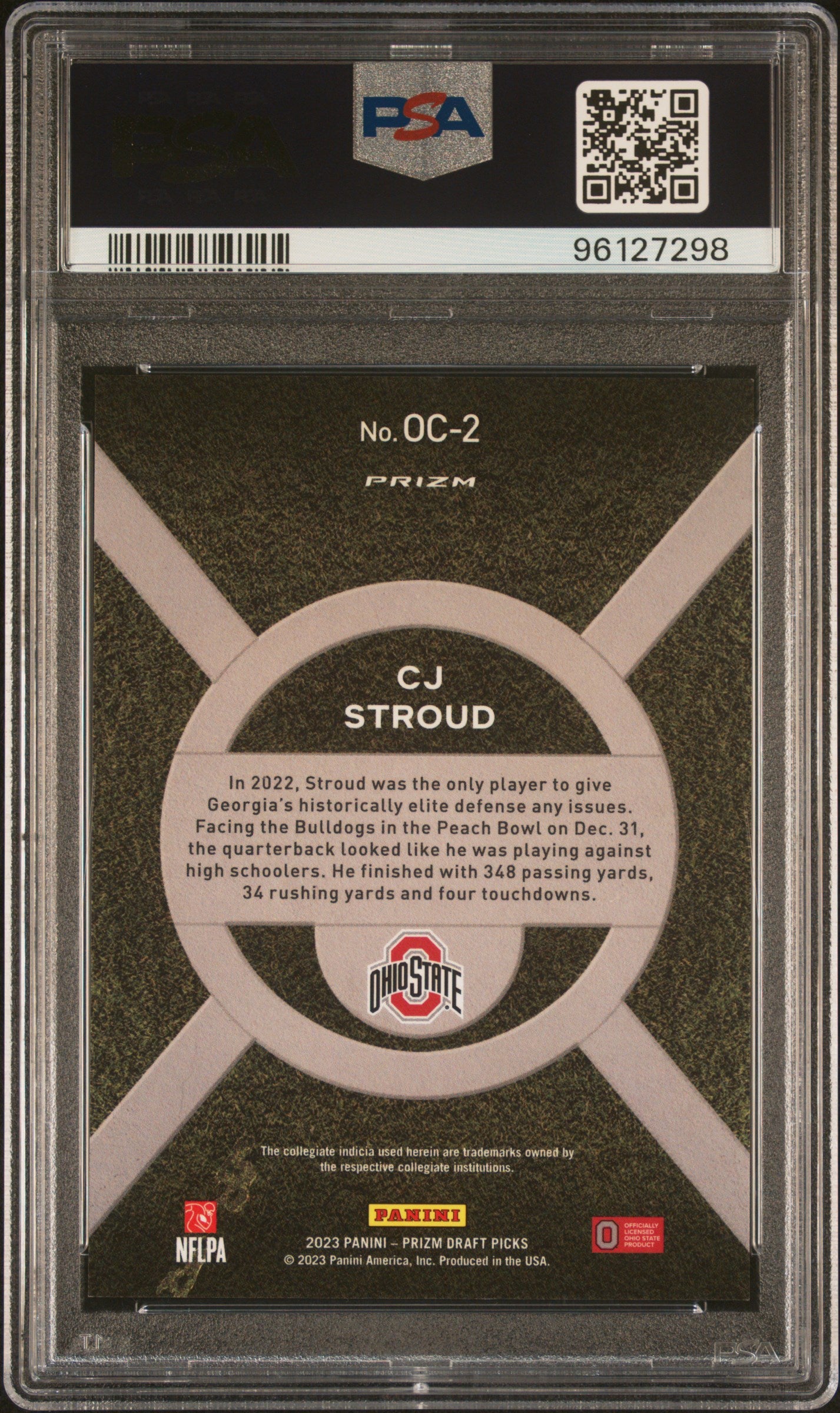 2023 Panini Prizm Draft Picks On Campus #OC2 Cj Stroud On Campus PSA 10