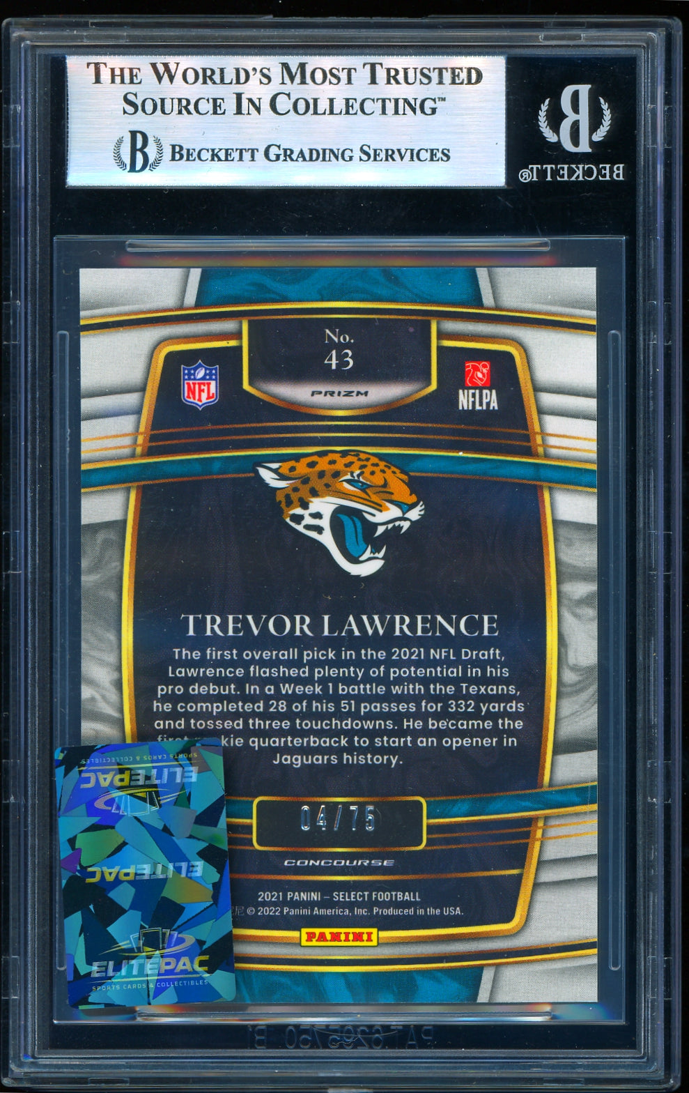 2021 Select Prizm Purple 04/75 #43 Trevor Lawrence BGS 9.0