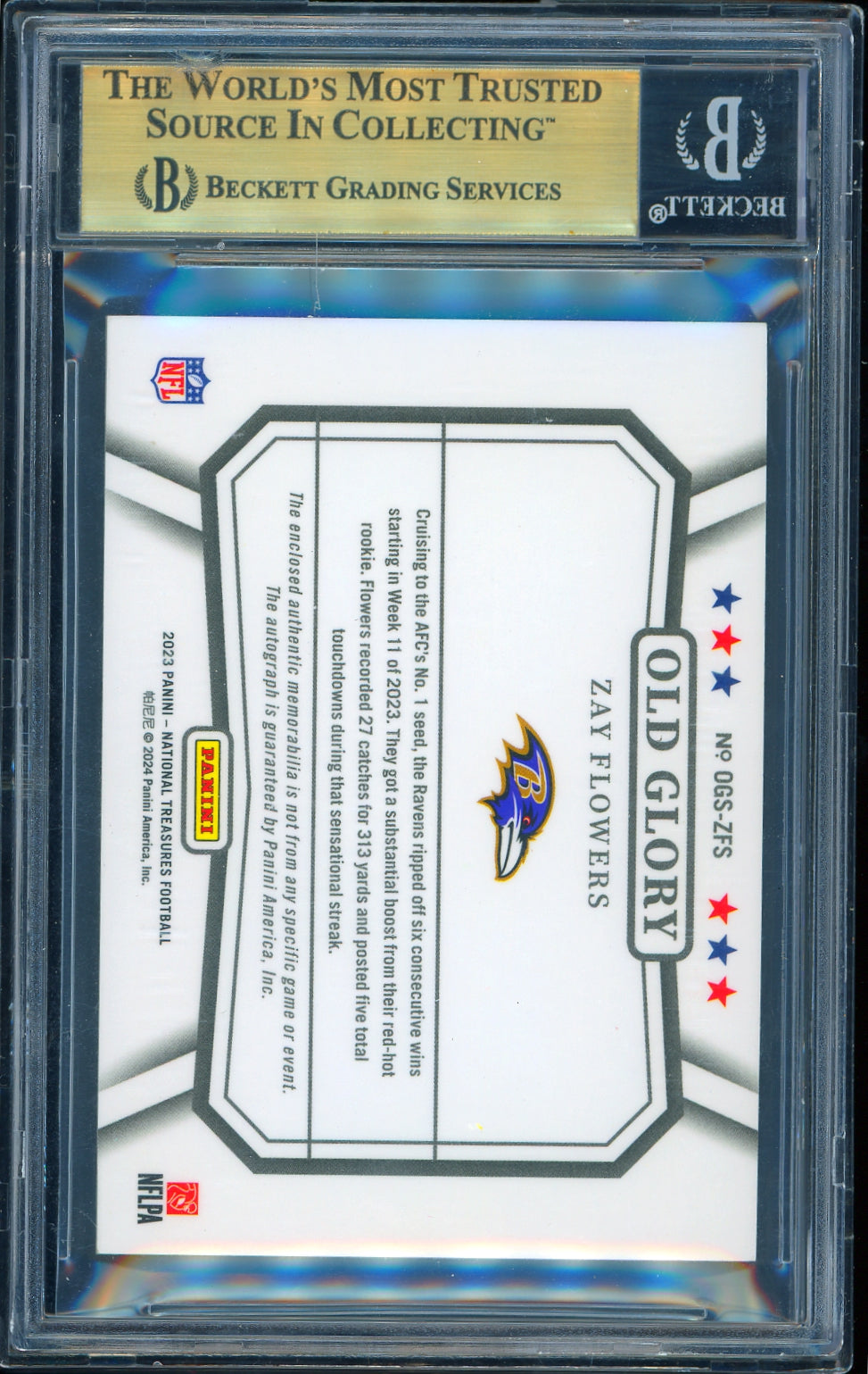 2023 Panini National T 1/1 Old Glory Signatures #50 Zay Flowers BGS 9.5 Football