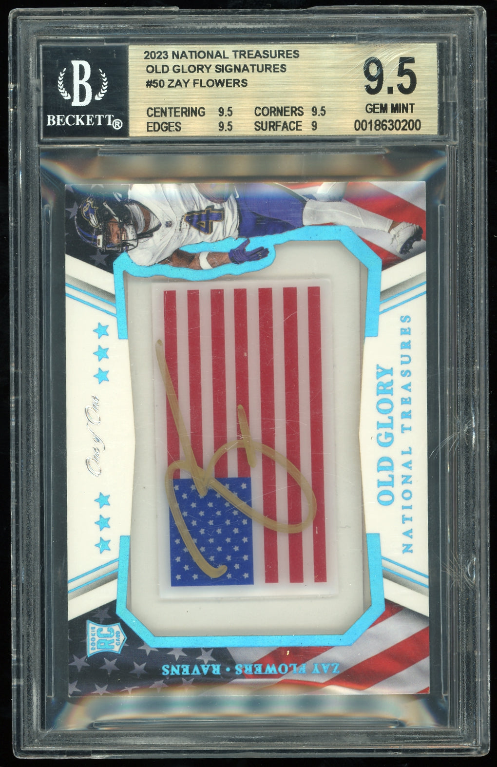 2023 Panini National T 1/1 Old Glory Signatures #50 Zay Flowers BGS 9.5 Football