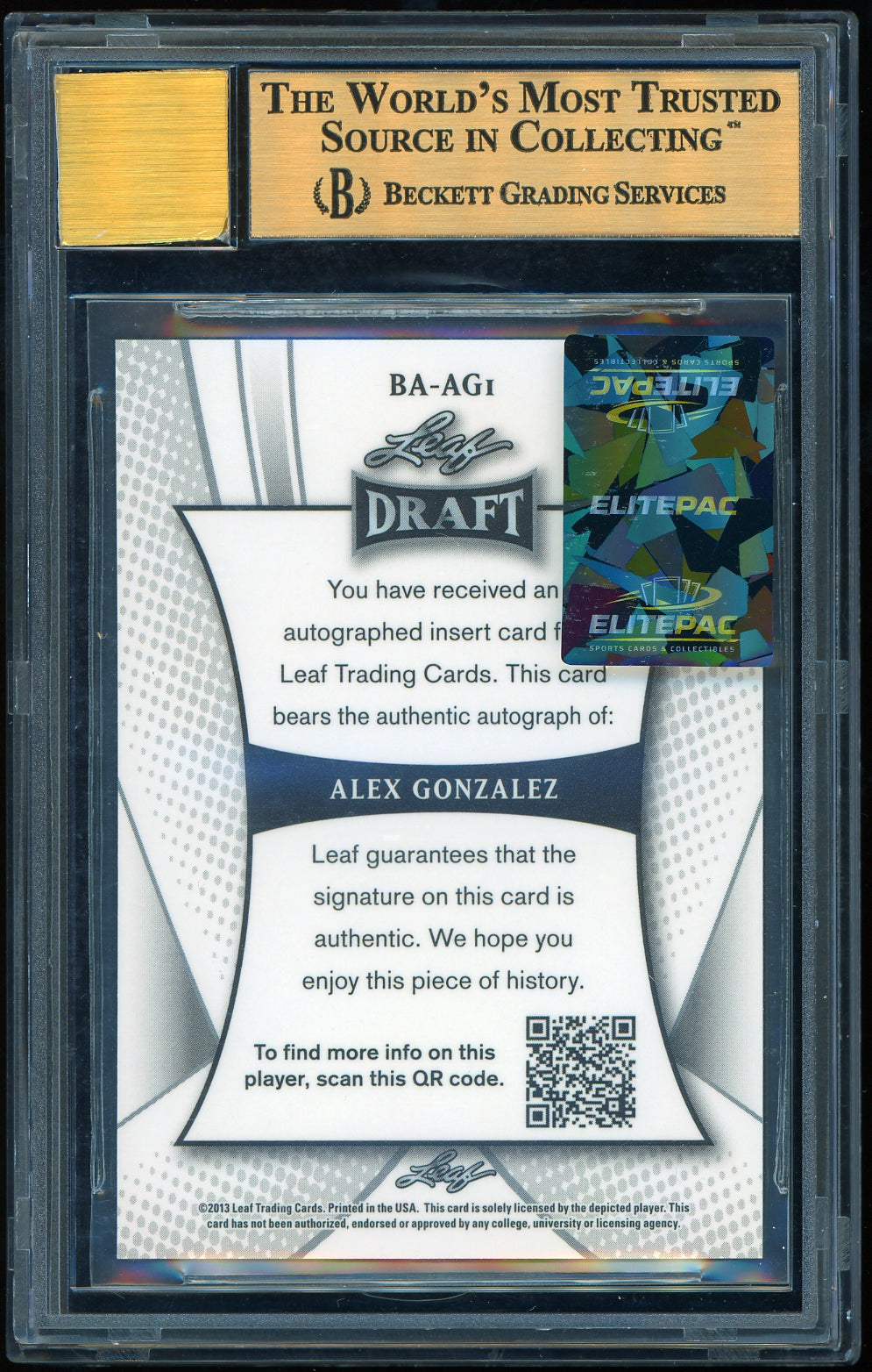 2013 Leaf Metal Draft #AG1 Alex Gonzalez BGS 9.5