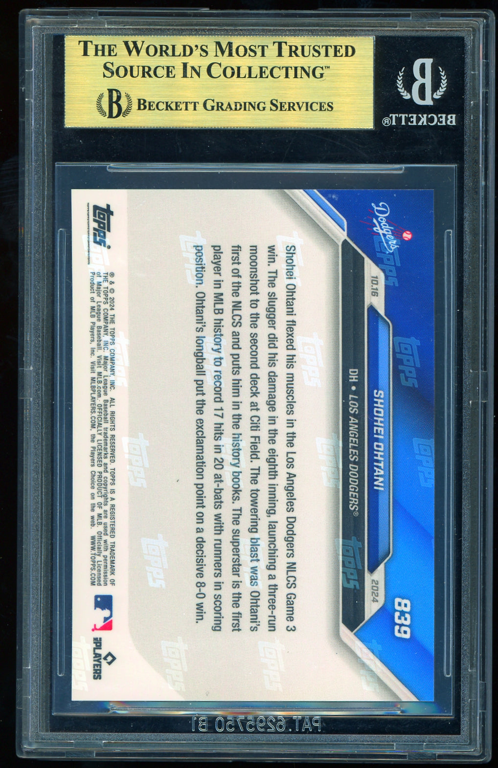2024 Topps Now #839 Shohei Ohtani/14559* BGS 10.0 Baseball