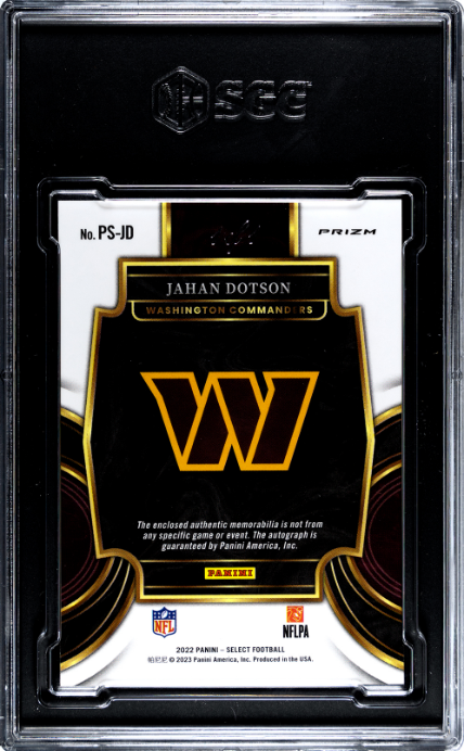2022 Panini Select #PS-JD Jahan Dotson Prime Selections Sig. Mat. 1/1 SGC 9.5