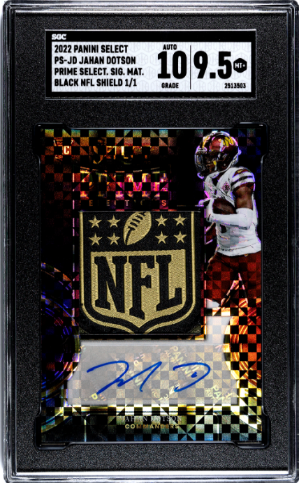 2022 Panini Select #PS-JD Jahan Dotson Prime Selections Sig. Mat. 1/1 SGC 9.5
