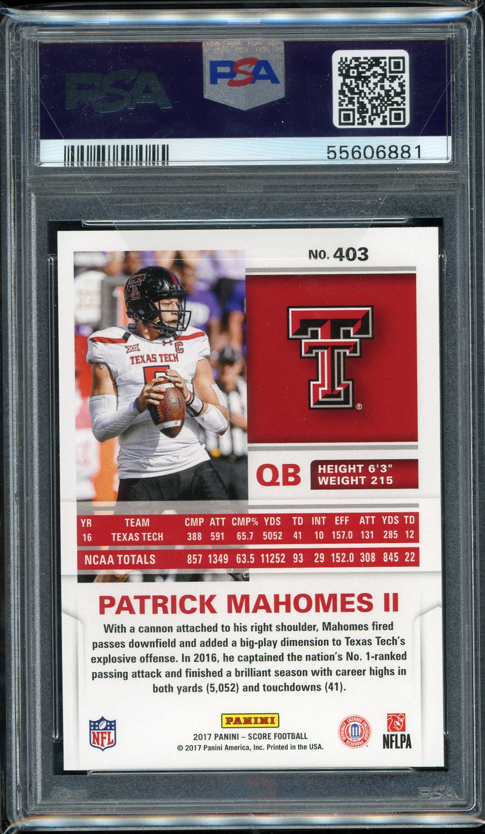 2017 Panini Score #403 Patrick Mahomes Ii PSA 9