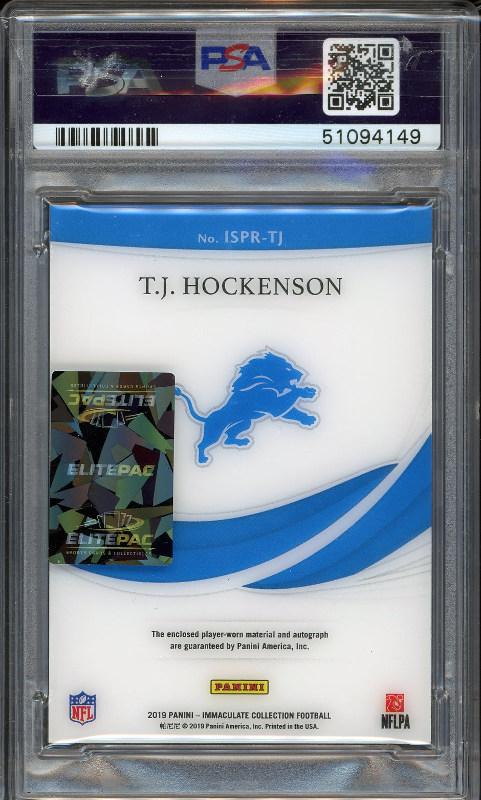 2019 Panini Immaculate Collection  T.J. Hockenson Tg.1/1 PSA 9 football
