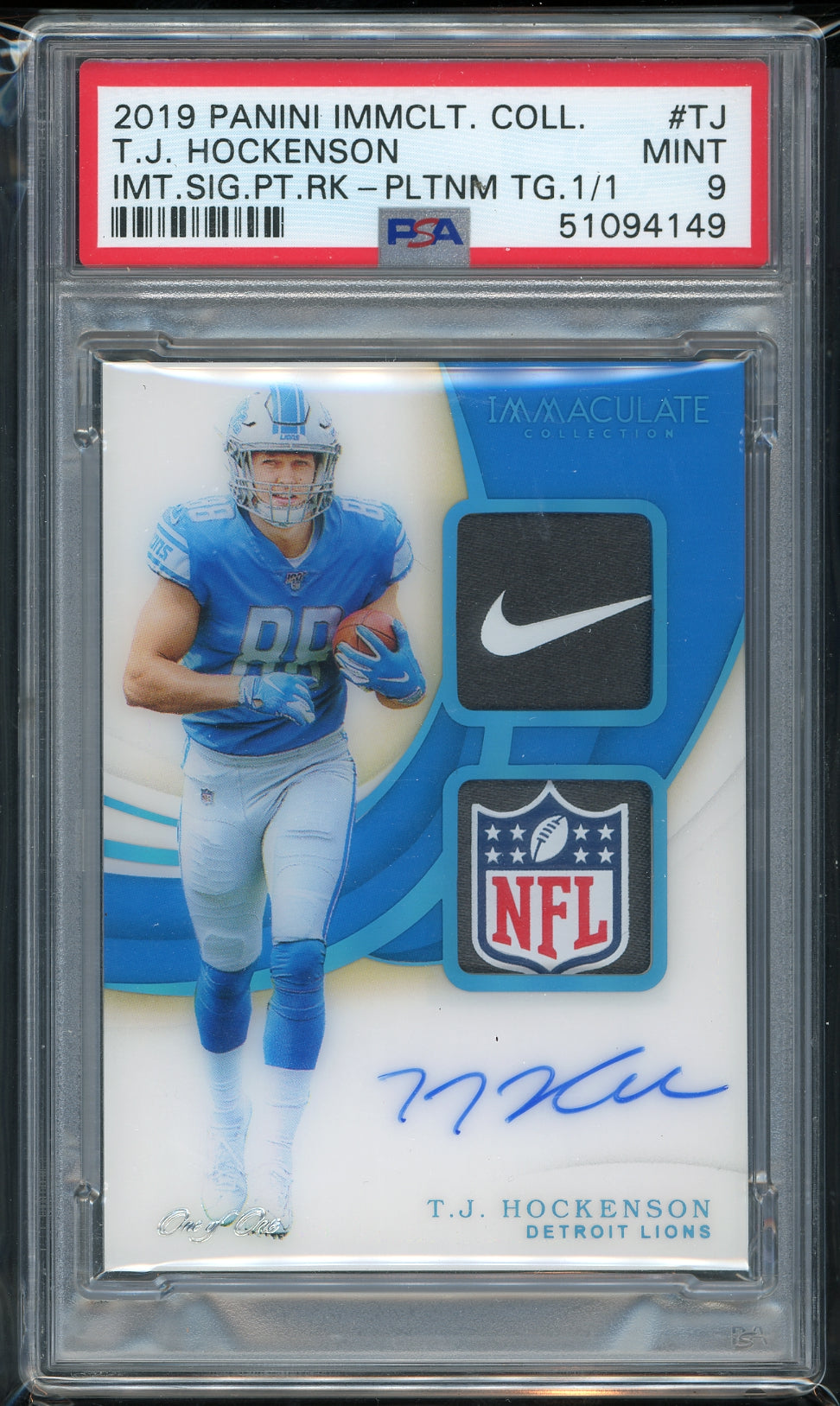 2019 Panini Immaculate Collection  T.J. Hockenson Tg.1/1 PSA 9 football