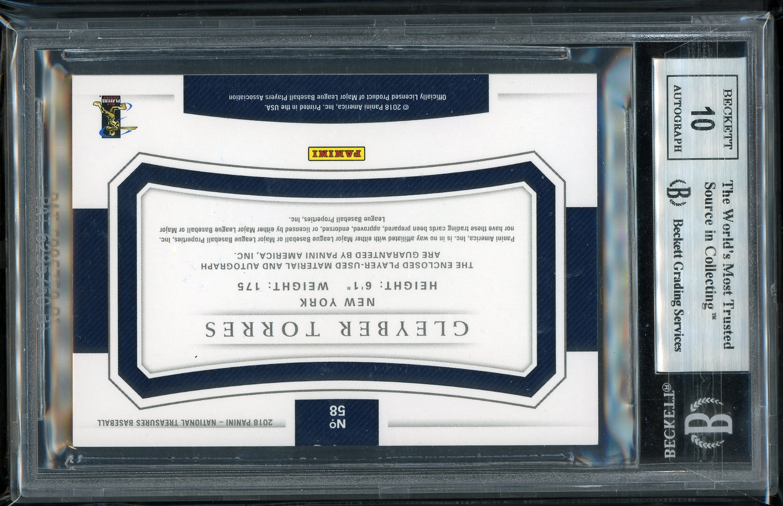 2018 Panini National Treasures Rookie Holo  Gleyber Torres/10 BGS 9.0 Baseball