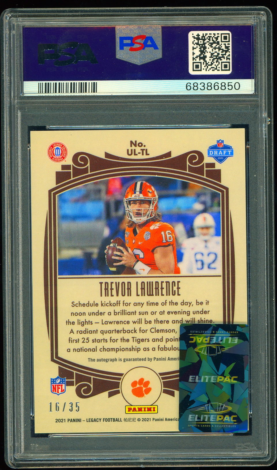 2021 Panini Legacy Under Trevor Lawrence Under/Lights-Au-Ruby PSA 9 Football