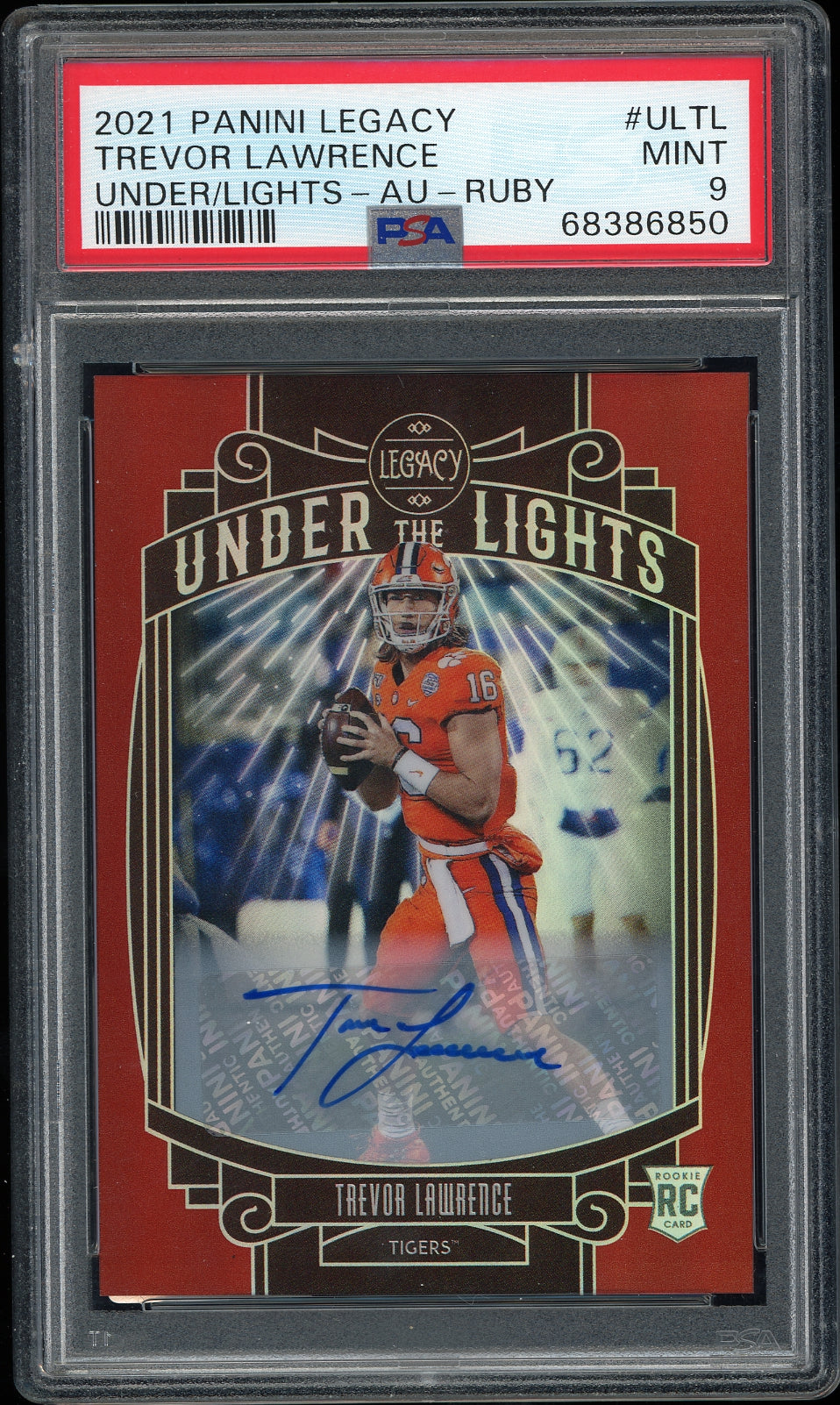 2021 Panini Legacy Under Trevor Lawrence Under/Lights-Au-Ruby PSA 9 Football