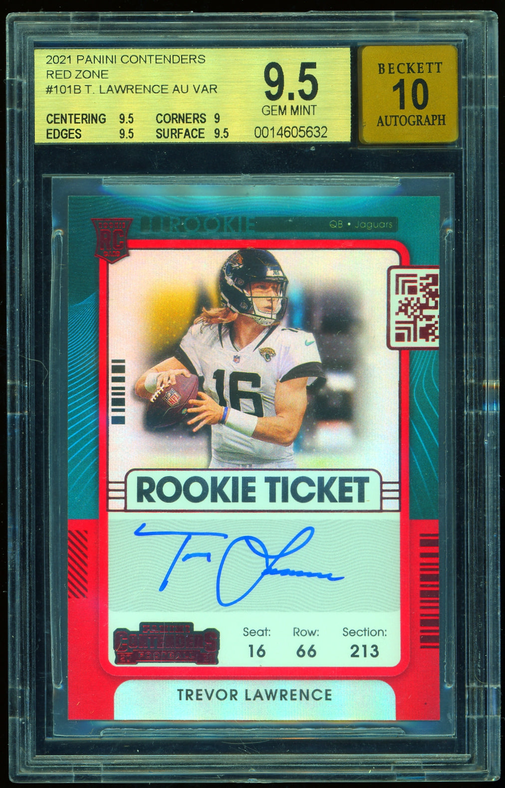 2021 Panini Contenders Red Zone #101B Trevor Lawrence AU VAR BGS 9.5 Football