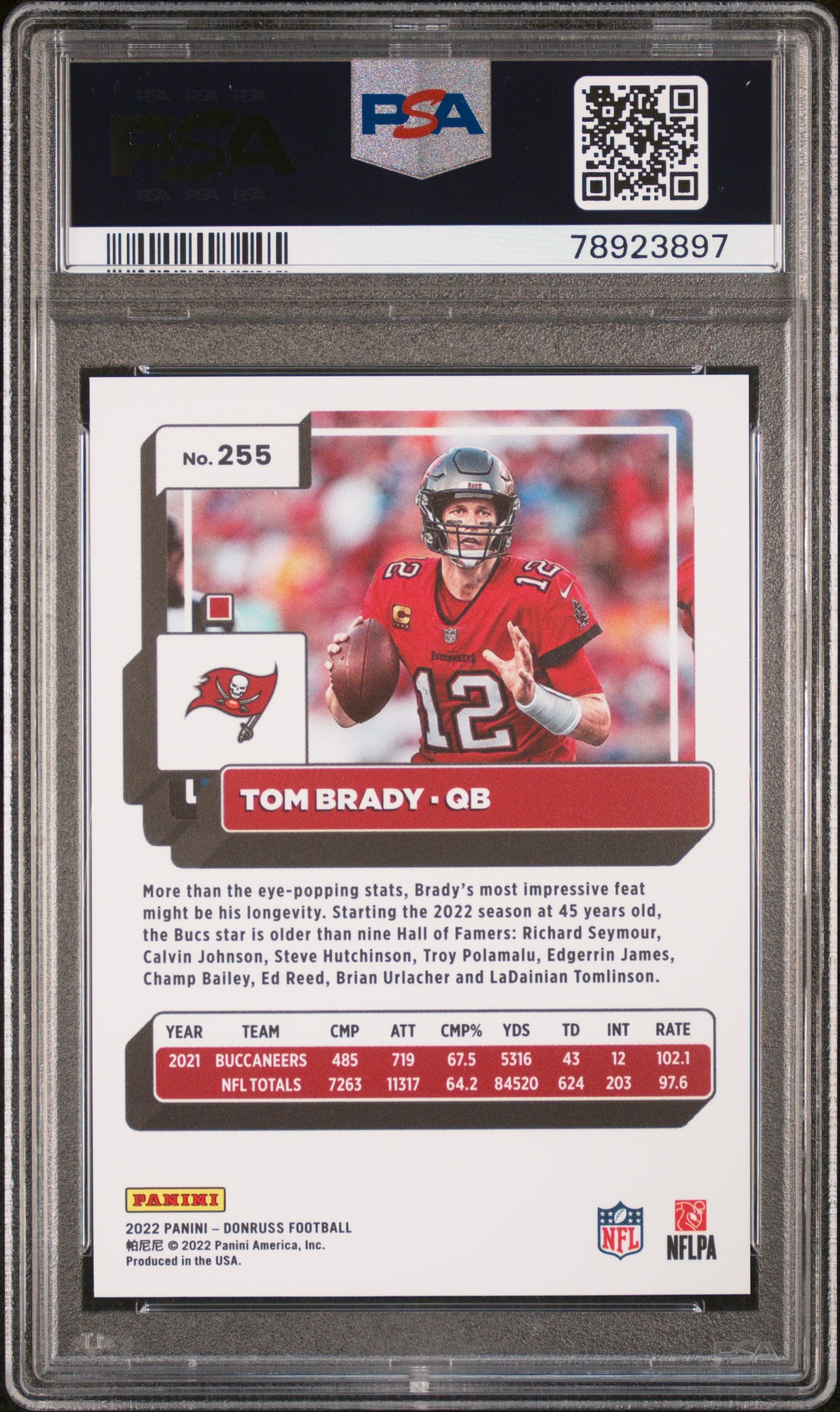 2022 Panini Donruss #255 Tom Brady Press Proof Premium PSA 10 Football