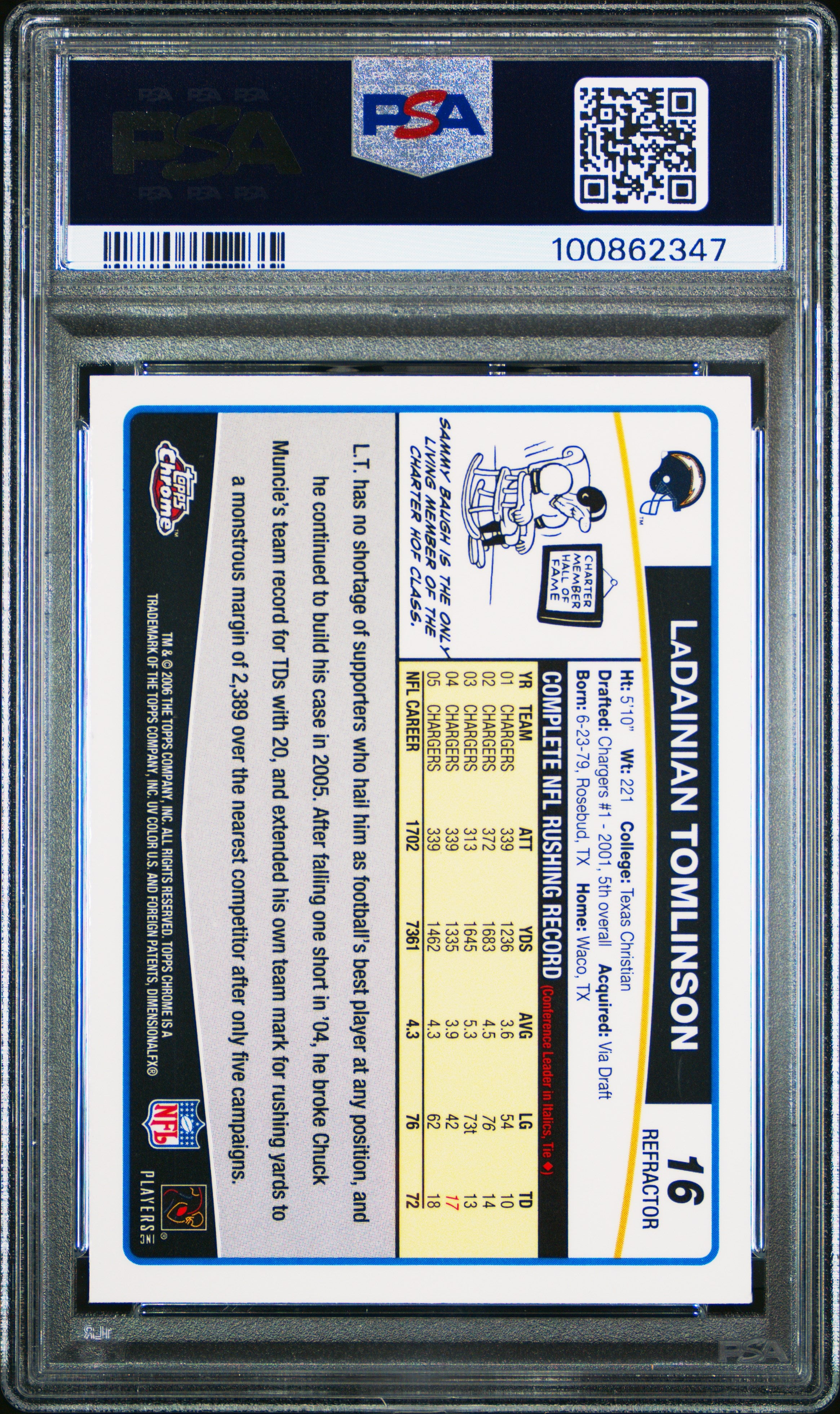 2006 Topps Chrome #16 Ladainian Tomlinson Refractor PSA 8