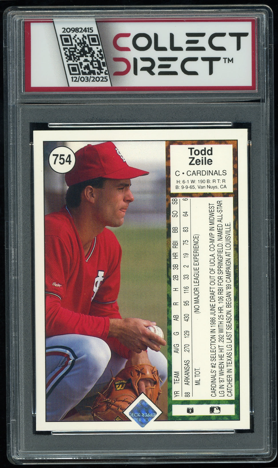 1989 Upper Deck #754 Todd Zeile Baseball