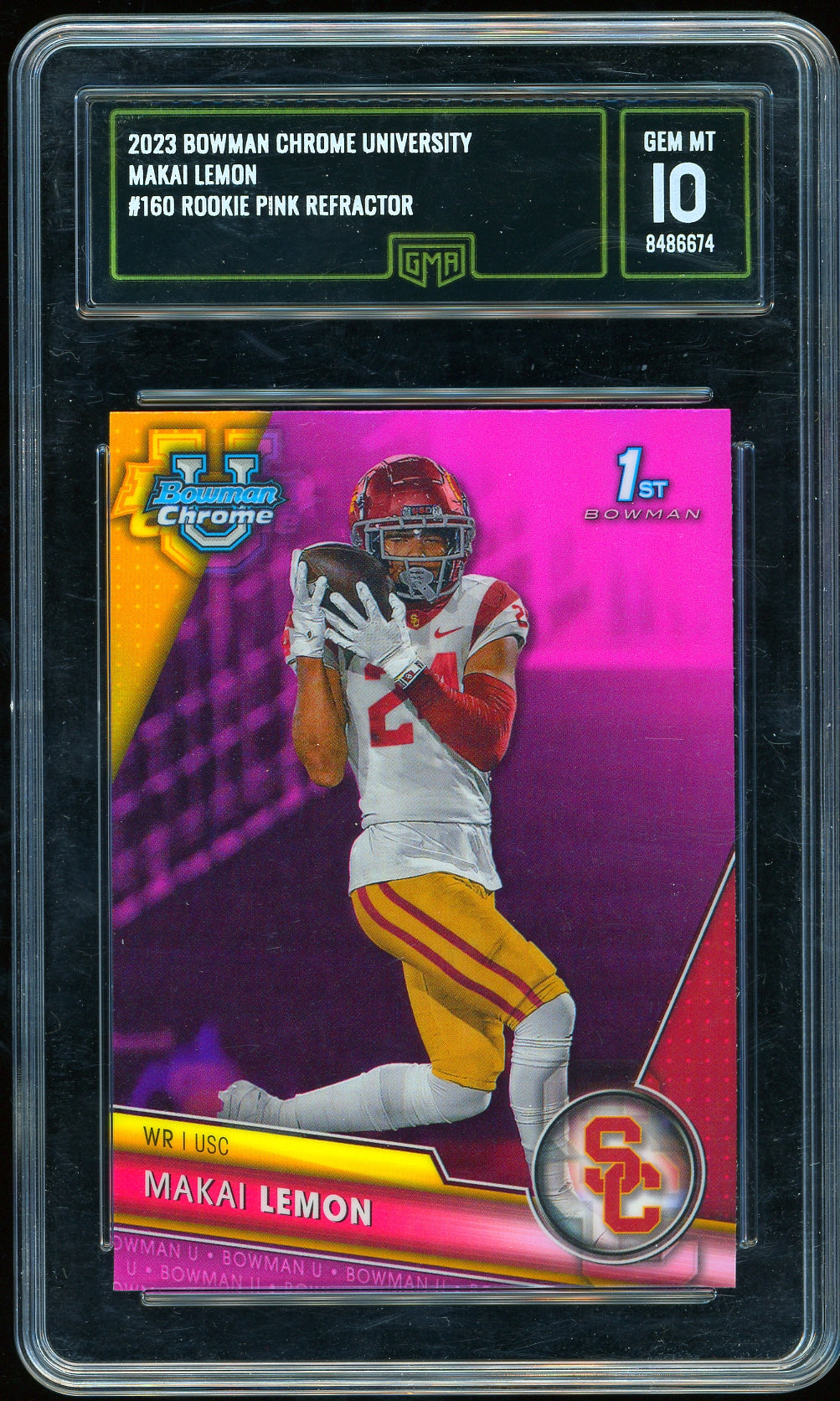 2023 Bowman University Chrome #160 Makai Lemon Pink Refractor Football