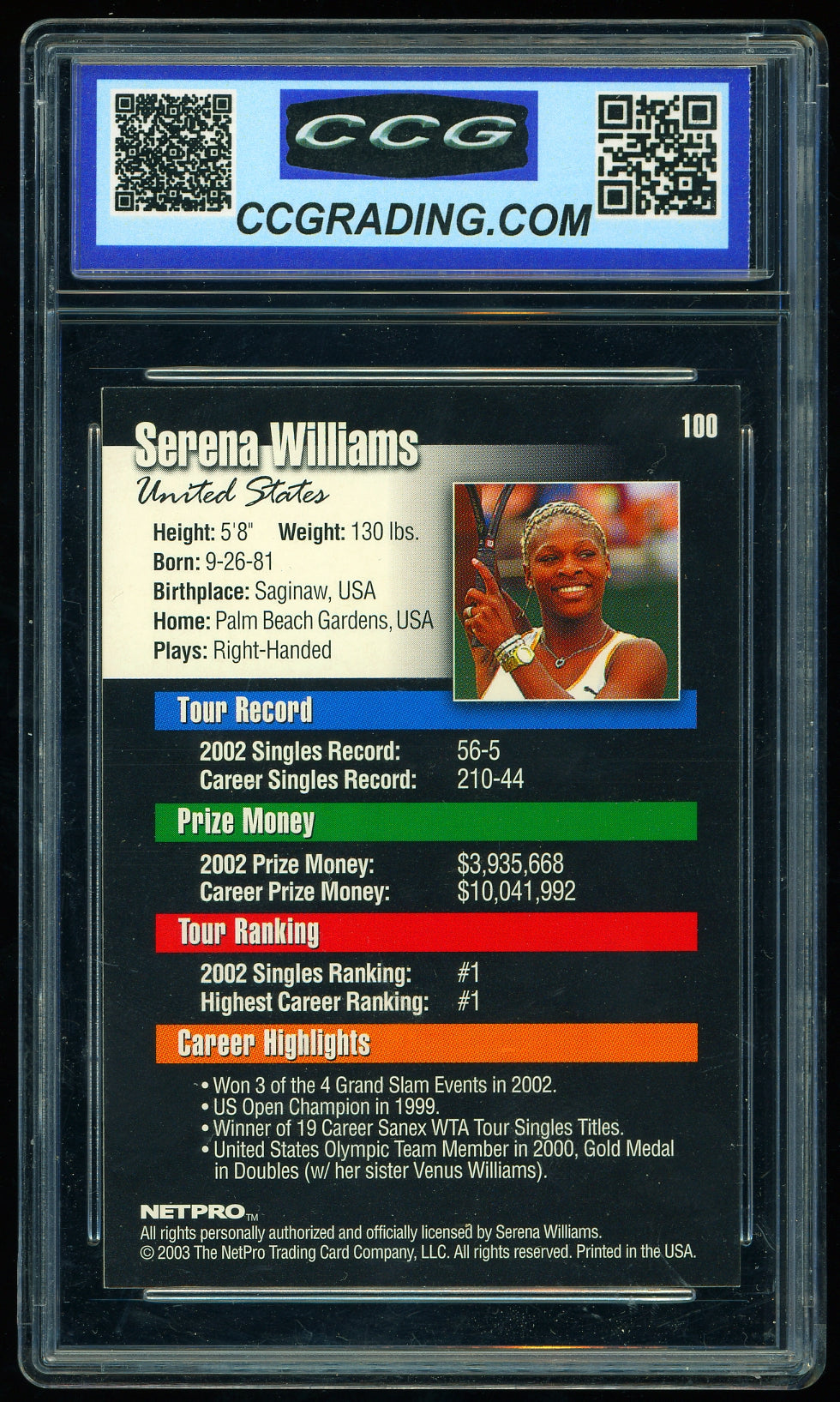 2003 NetPro #100 Serena Williams
