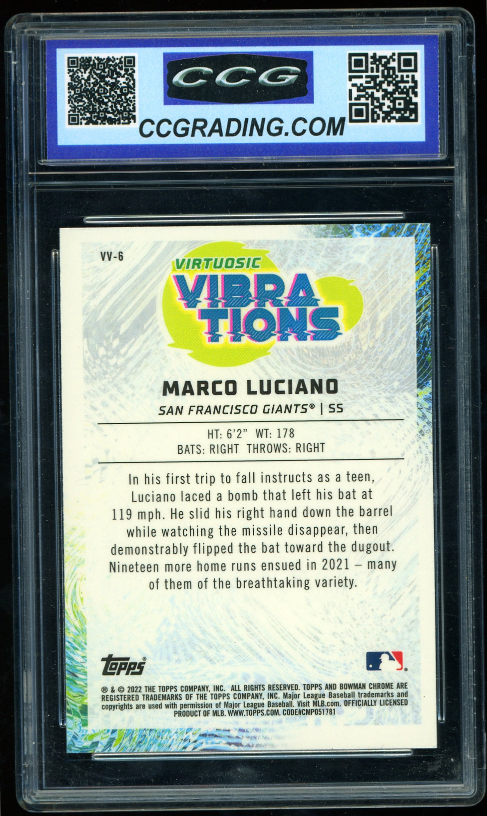 2022 Bowman #VV-6 Marco Luciano Virtuosic Vibrations Baseball