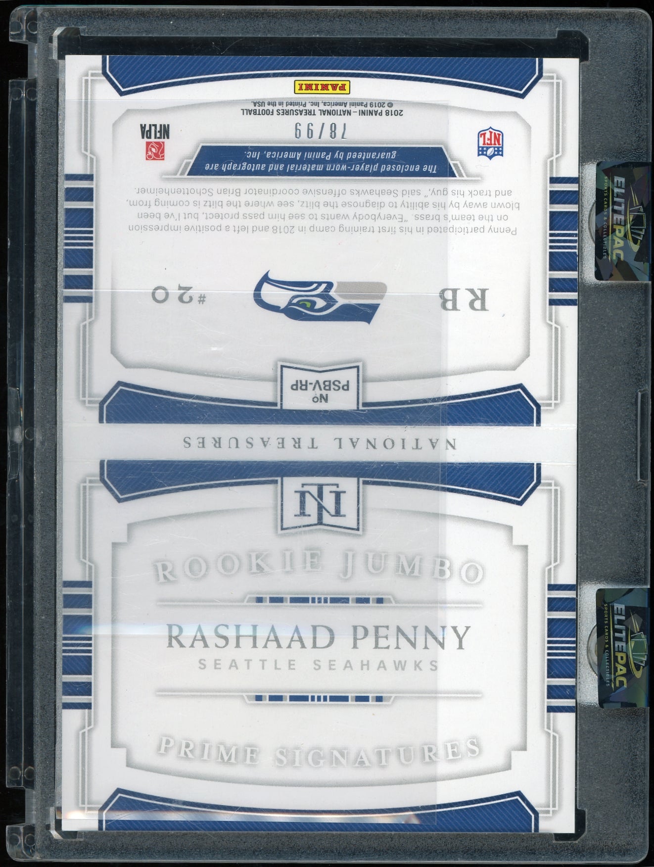 2018 Panini National T Rashaad Penny Rookie Material Signatures #/99 football