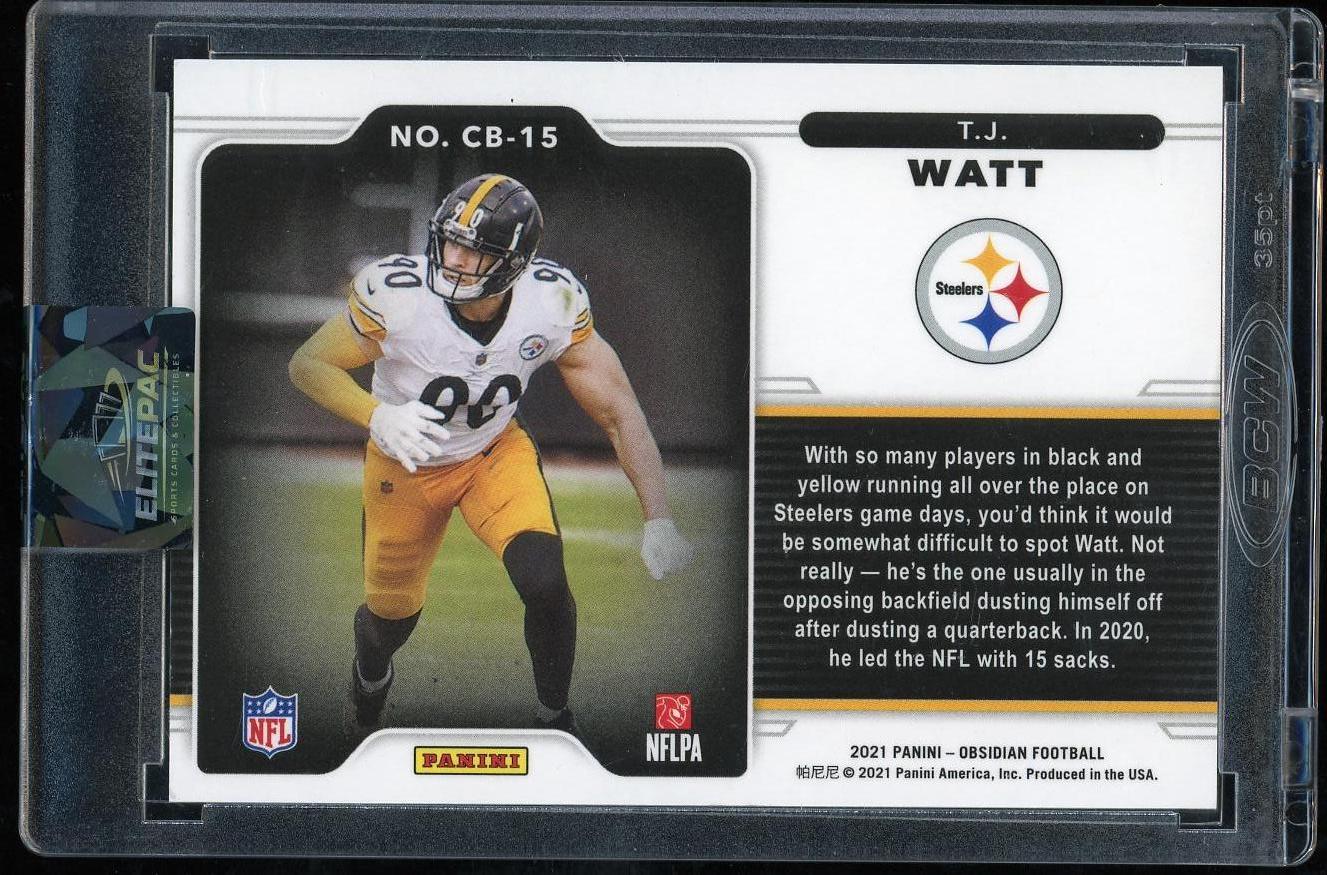2021 Panini Obsidian #CB-15 T.J. Watt Color Blast Black football