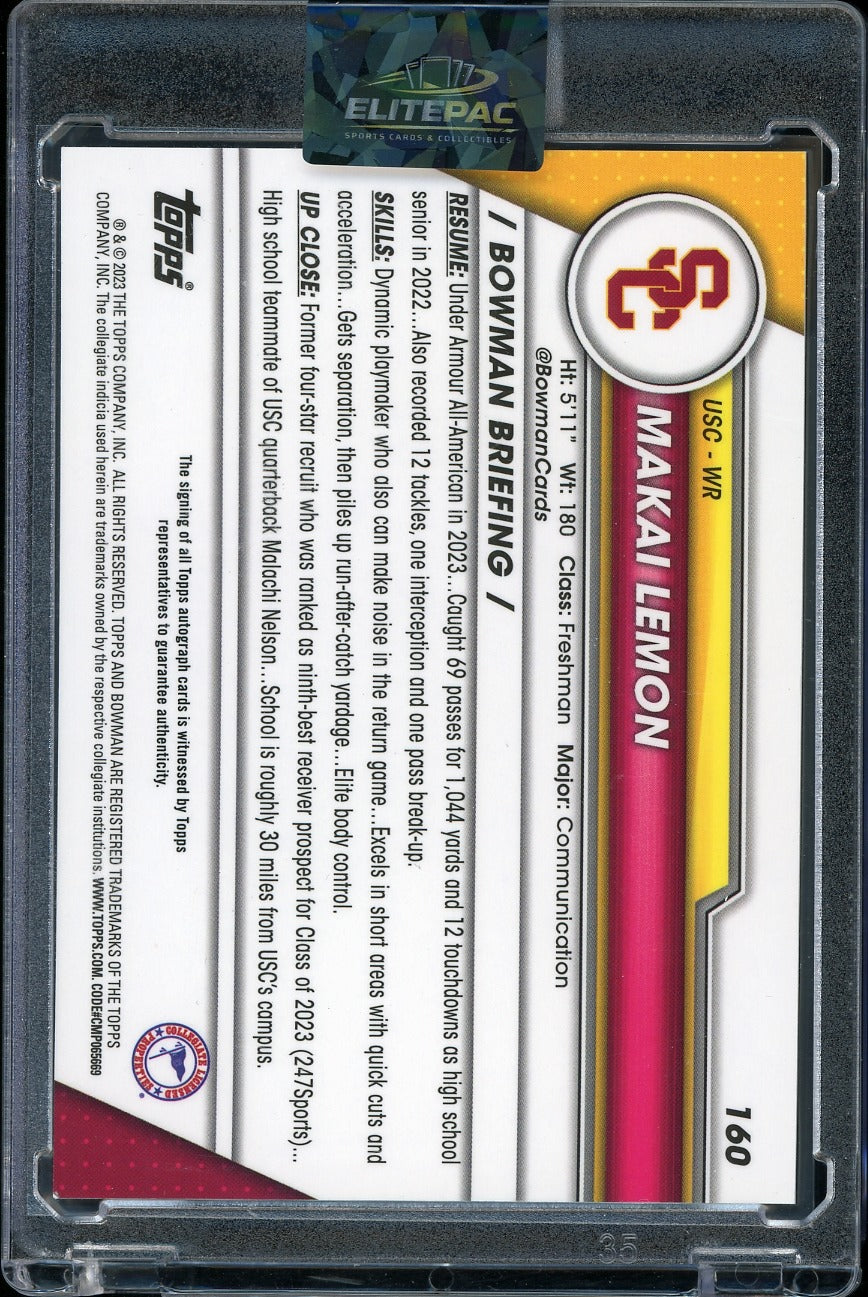 2023 Bowman University  #160 Makai Lemon Chrome Prospect Autographs Football