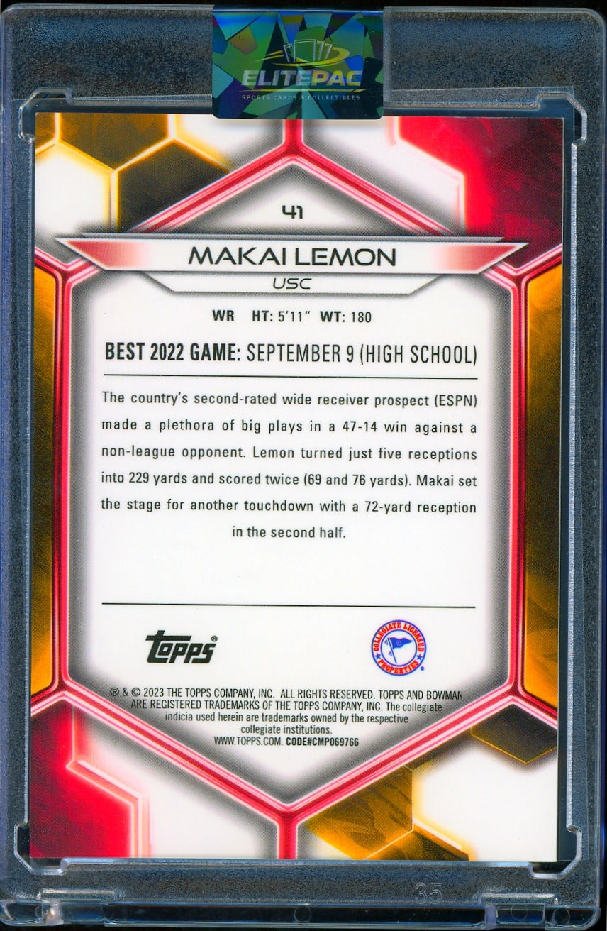 2023 Bowman University Best #41 Makai Lemon Orange Refractor #/25 Football