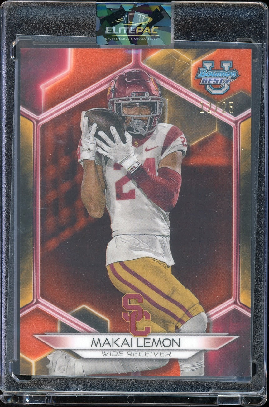 2023 Bowman University Best #41 Makai Lemon Orange Refractor #/25 Football