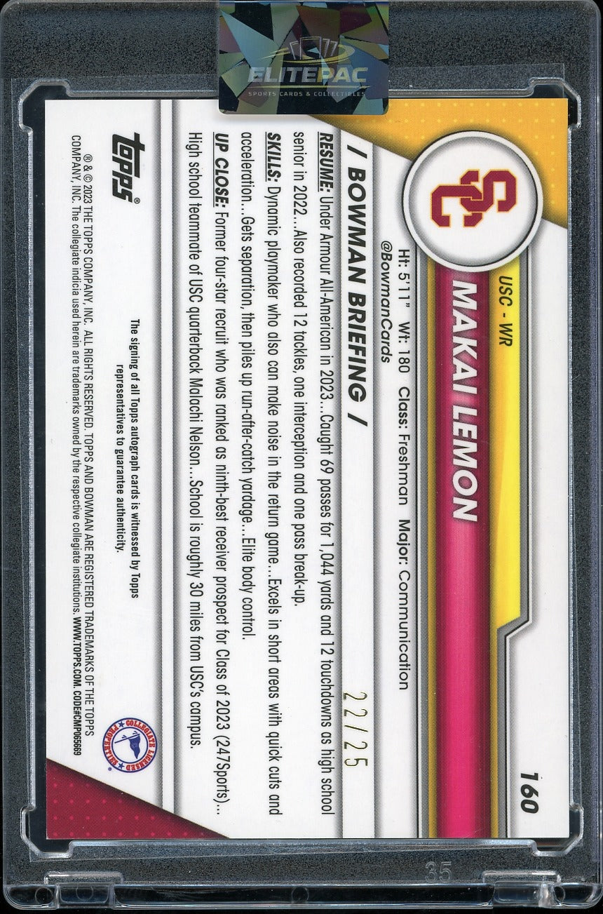 2023 Bowman University Chrome #160 Makai Lemon Chrome  Orange Refractor #/25