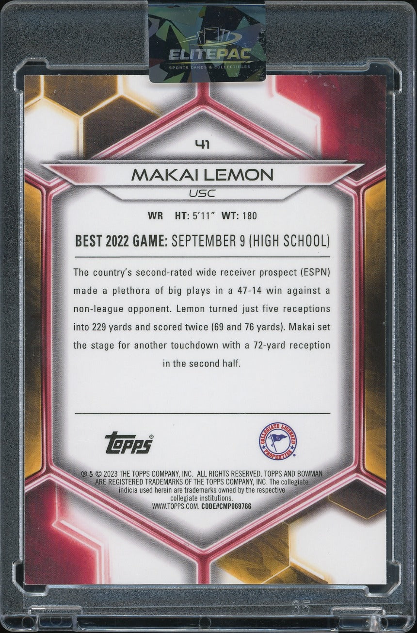 2023 Bowman University Best #41 Makai Lemon Gold Geometric #/50 Football