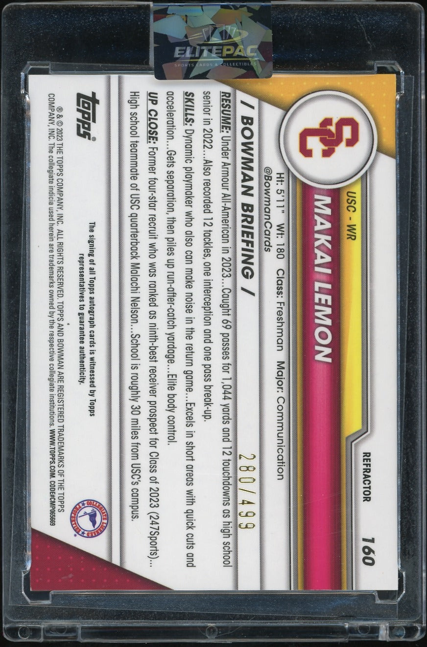 2023 Bowman University Chrome #160 Makai Lemon Chrome Refractor #/499
