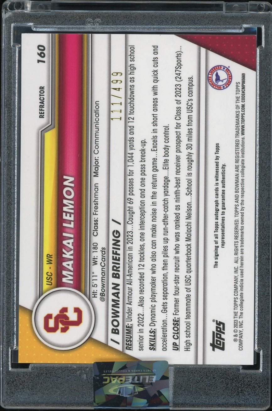 2023 Bowman University Chrome #160 Makai Lemon Chrome Refractor #/499