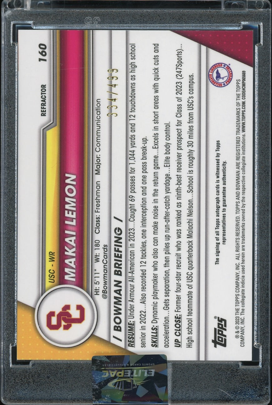 2023 Bowman University Chrome #160 Makai Lemon Chrome Refractor #/499 Football