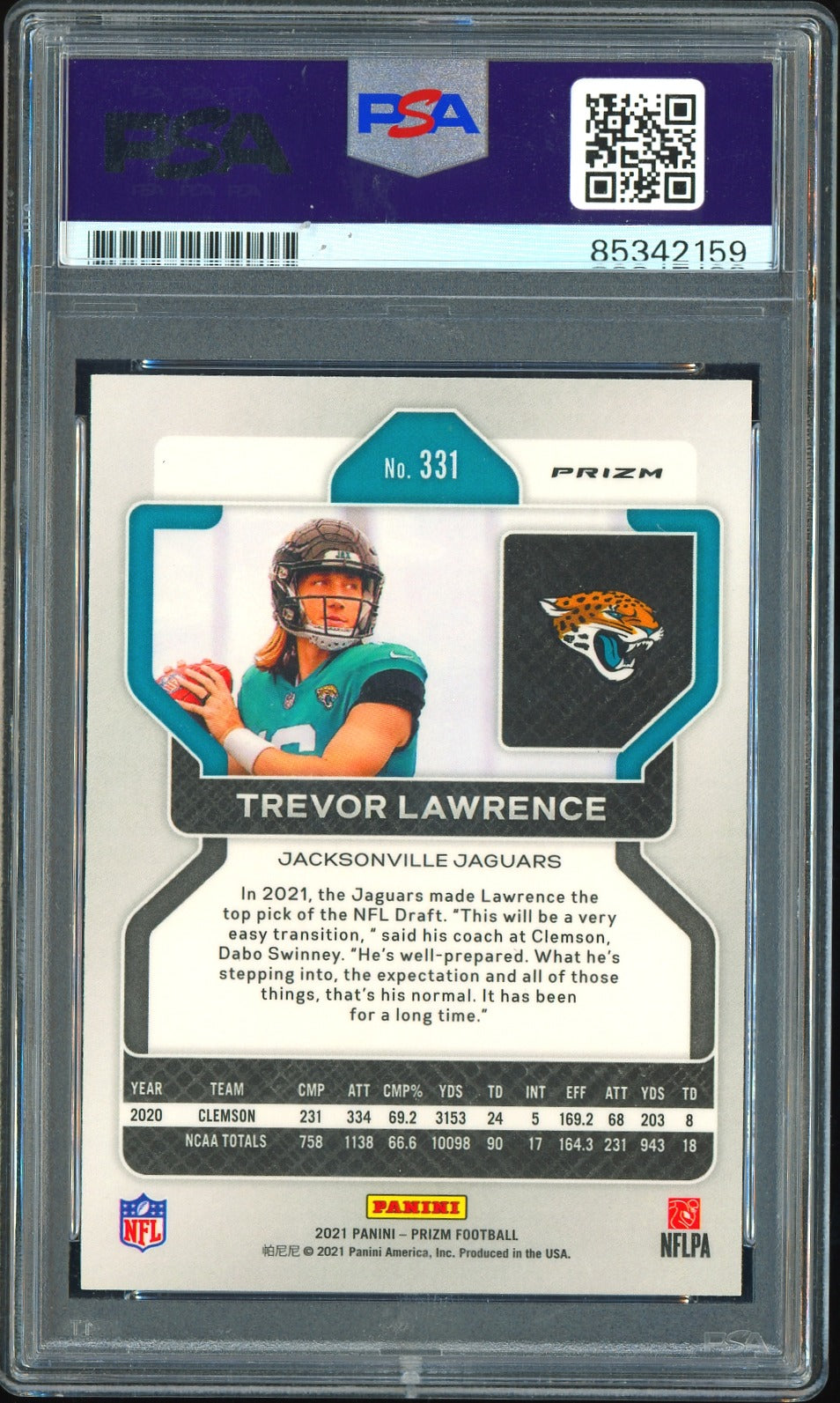 2021 Panini Prizm #331 Trevor Lawrence Rookie Autographs Prizm Silver