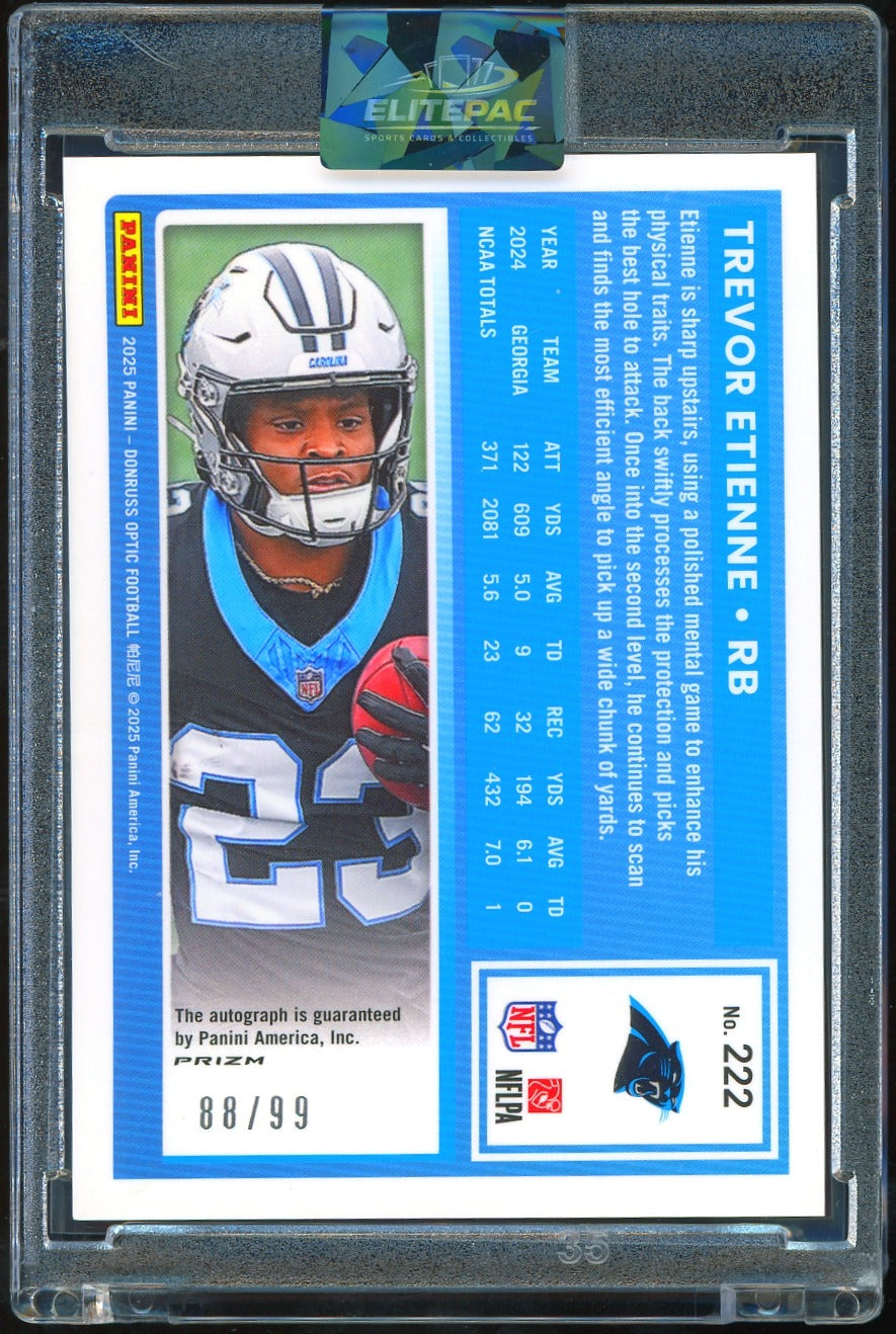 2025 Donruss Optic #222 Trevor Etienne Rated Rookies RPS Autographs Red #/99