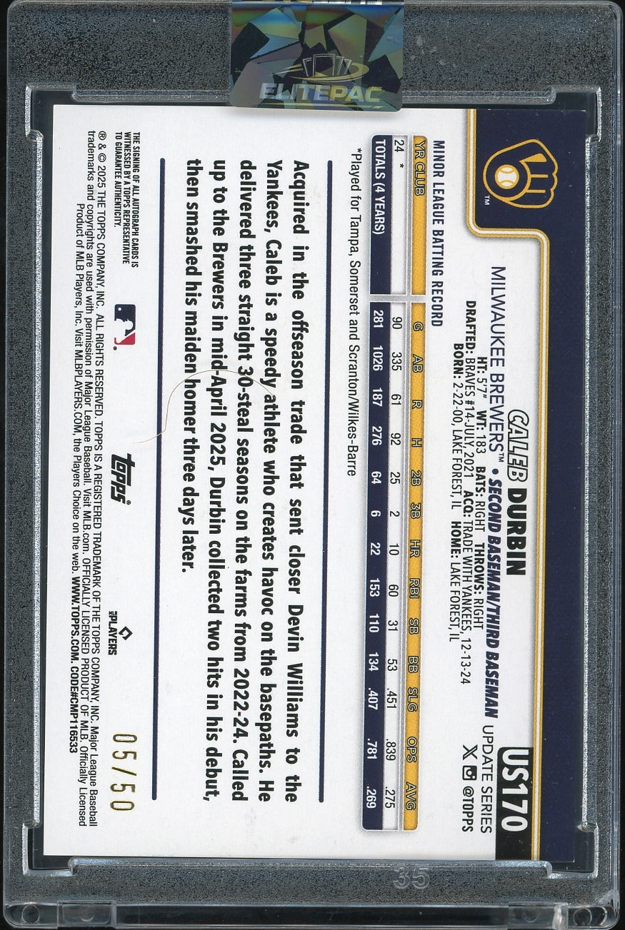 2025 Topps Update  Caleb Durbin Real Ones Autographs Gold Foil #/50 Baseball