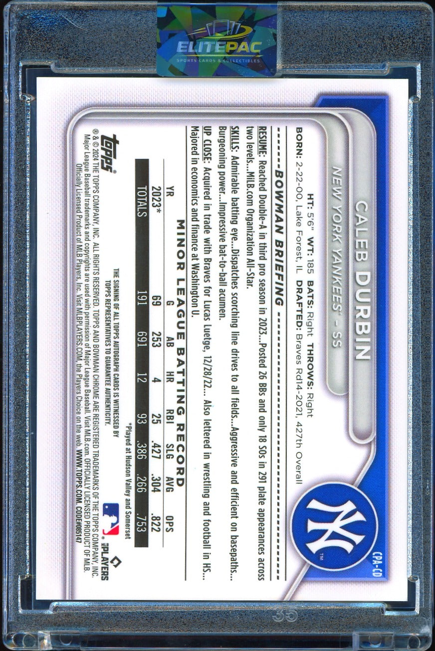 2024 Bowman Chrome  Caleb Durbin Prospect Autographs Blue Ref #/150 Baseball