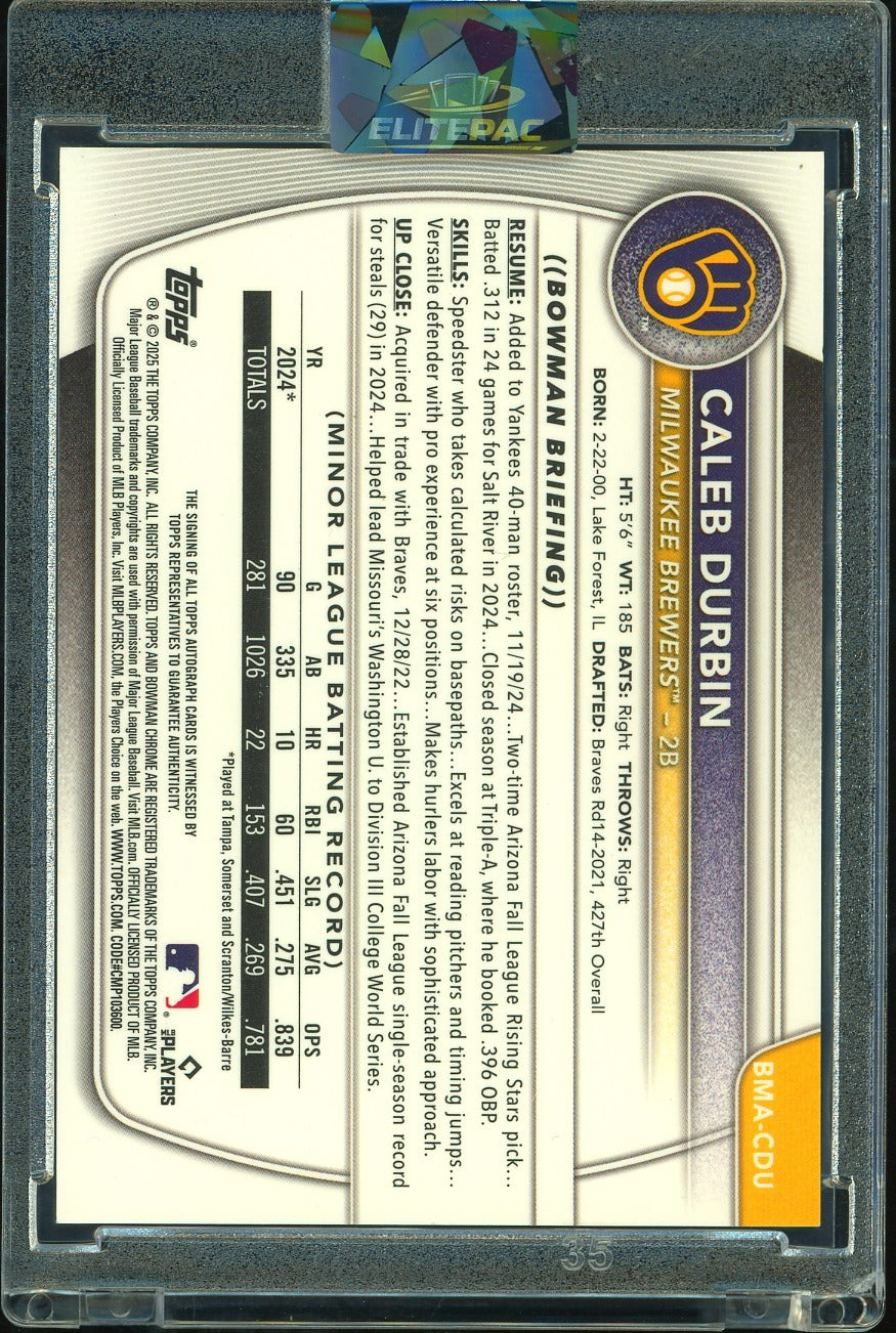 2025 Bowman #BMA-CDU Caleb Durbin Chrome Prospect Auto Mojo Refractor Baseball