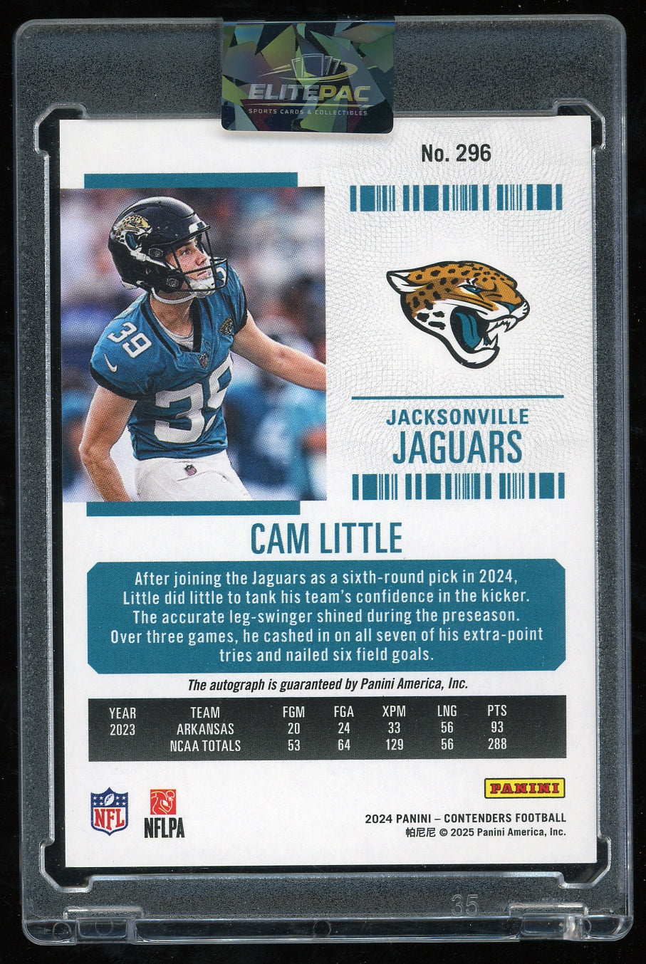 2024 Panini Contenders #296 Cam Little Cracked Ice Ticket #/25 Football