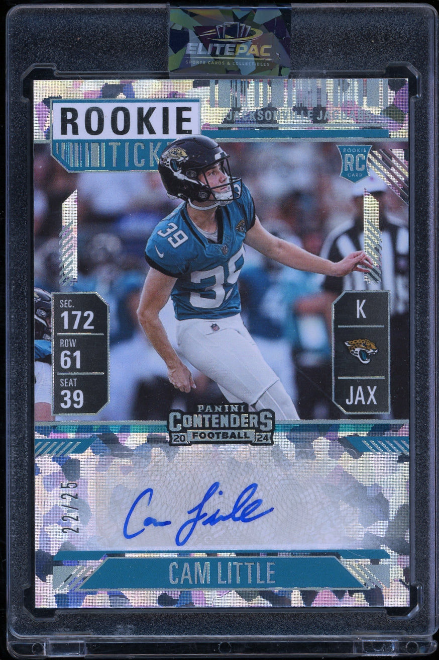 2024 Panini Contenders #296 Cam Little Cracked Ice Ticket #/25 Football