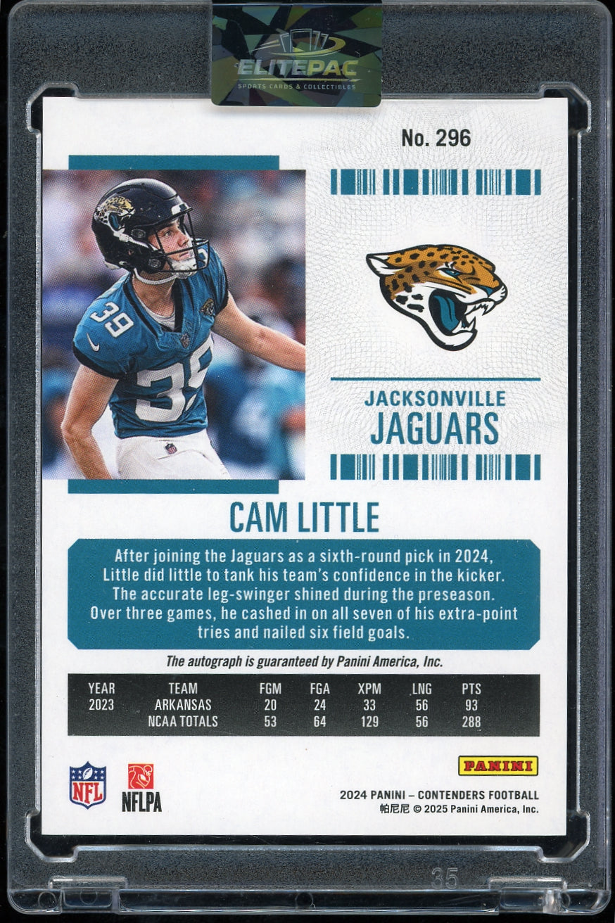 2024 Panini Contenders #296 Cam Little Week 18 Ticket #/18 Football