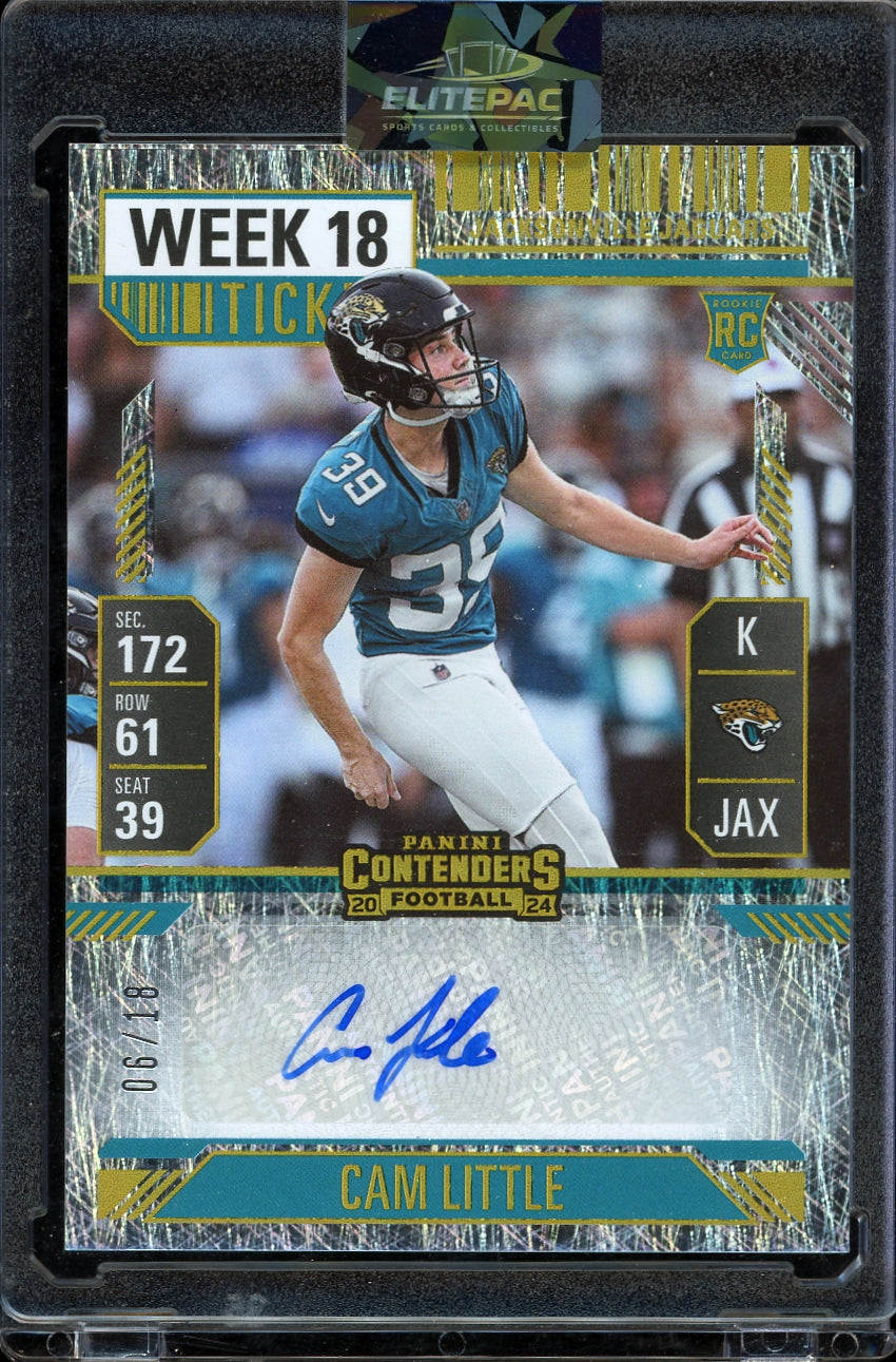 2024 Panini Contenders #296 Cam Little Week 18 Ticket #/18 Football