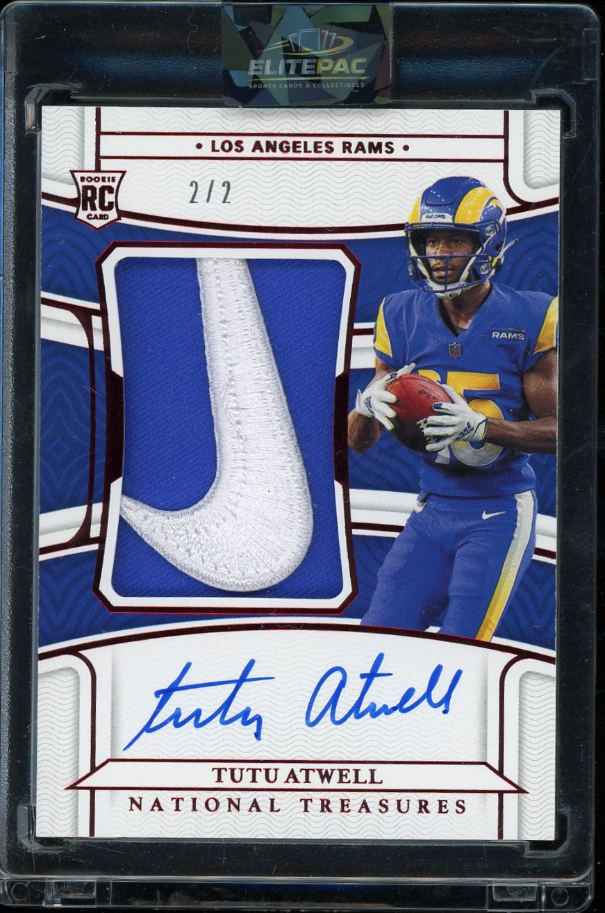 2021 Panini NT #175 Tutu Atwell Rookie Patch Autographs nike Logo #/2 Football