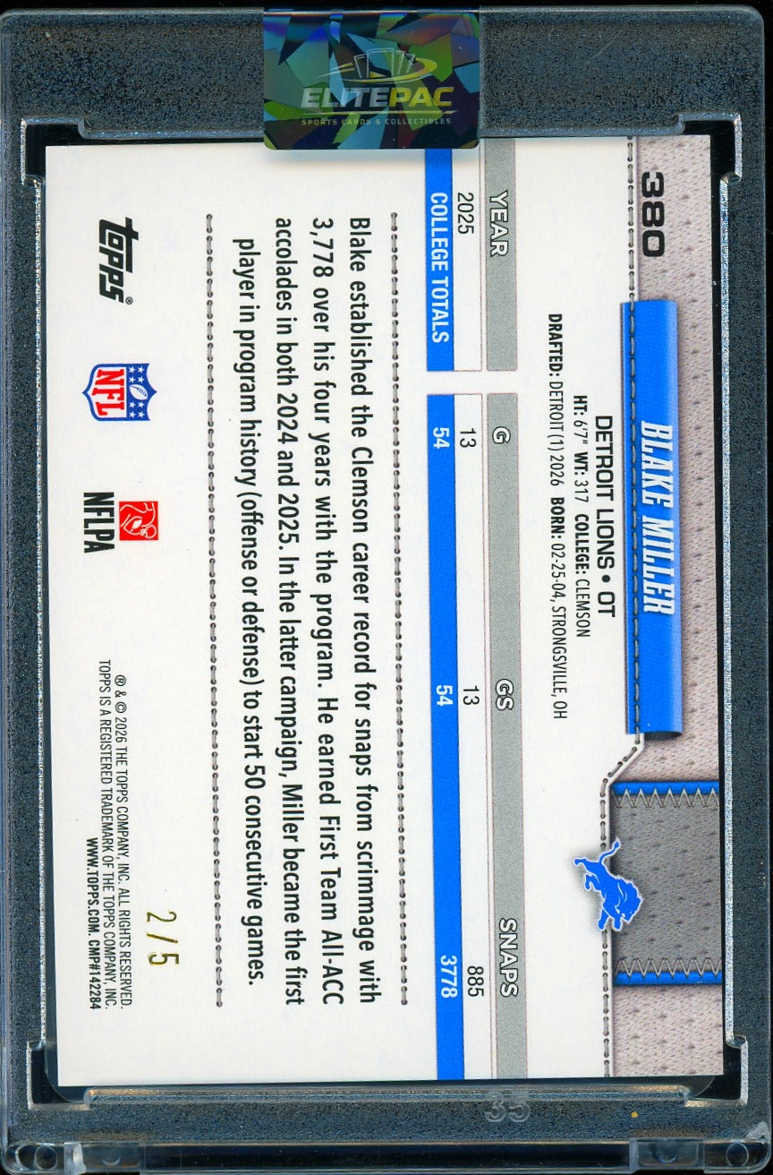 2026 Topps Flagship #380 Blake Miller Red Sandglitter #/5 Football