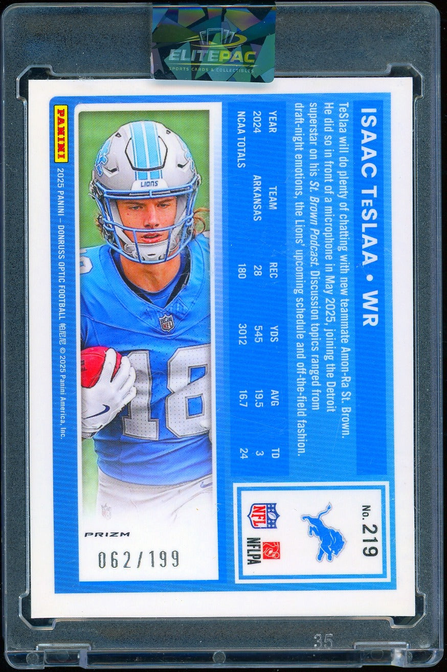 2025 Donruss Optic #219 Isaac TeSlaa Blue Hyper Football