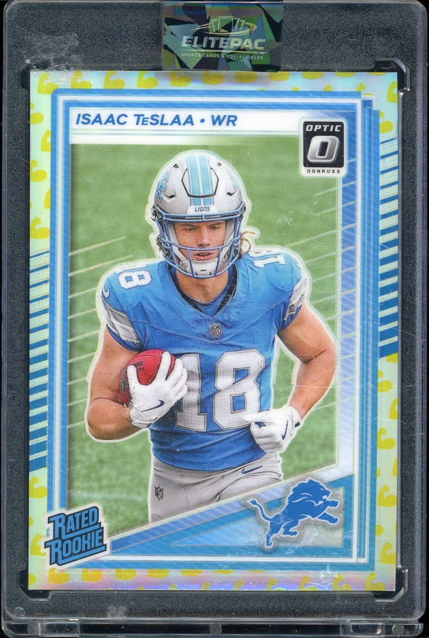 2025 Donruss Optic #219 Isaac TeSlaa Blue Hyper Football