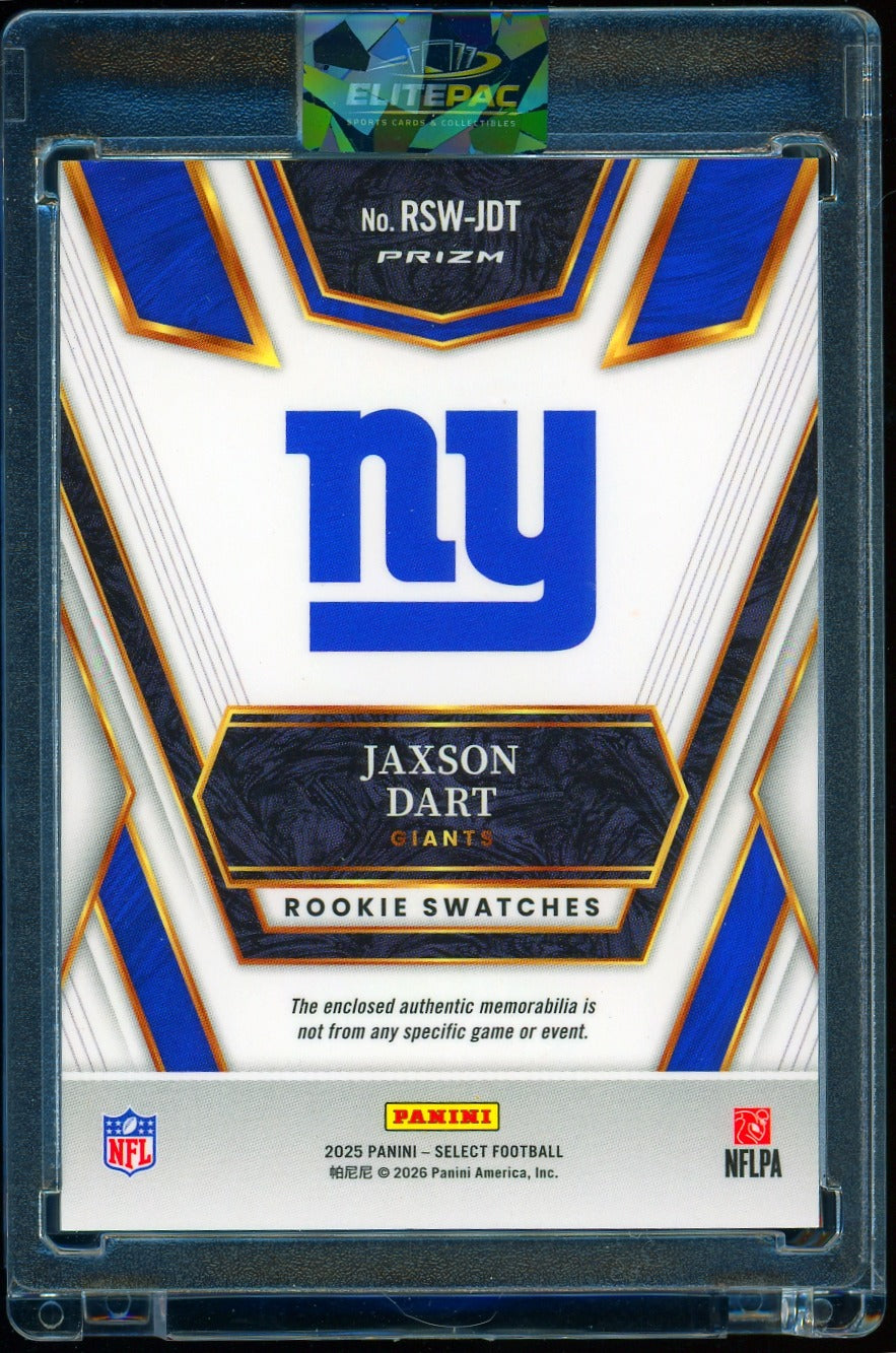 2025 Panini Select #RSW-JDT Jaxson Dart Rookie Swatches Blue Prizm Football
