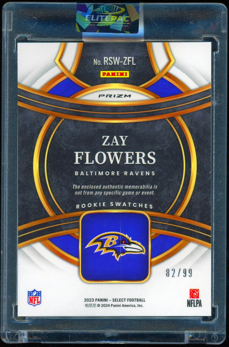2023 Panini Select #RSW-ZFL Zay Flowers Rookie Swatches Prizm #/99 Football