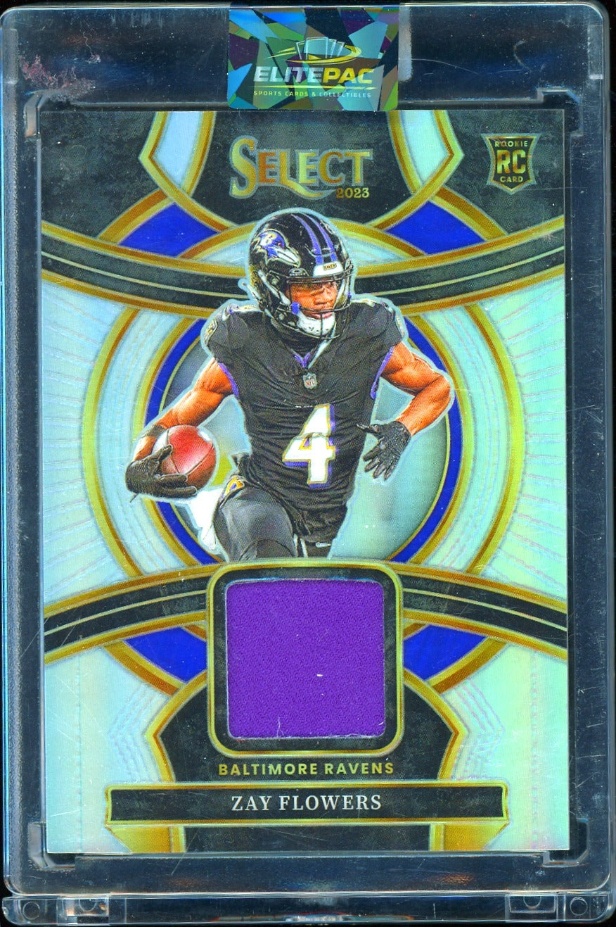 2023 Panini Select #RSW-ZFL Zay Flowers Rookie Swatches Prizm #/99 Football