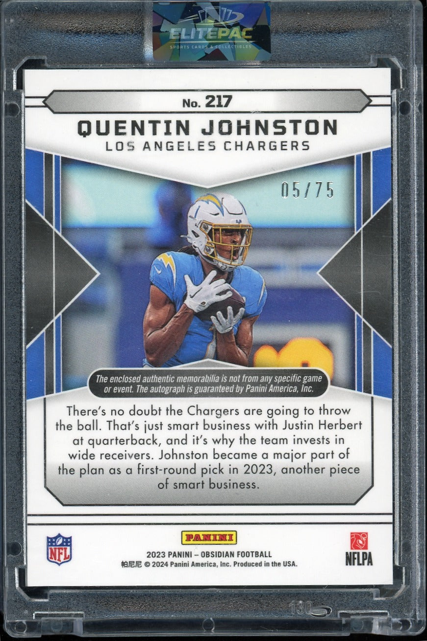 2023 Panini Obsidian #217 Quentin Johnston Electric Etch Purple #/75 Football